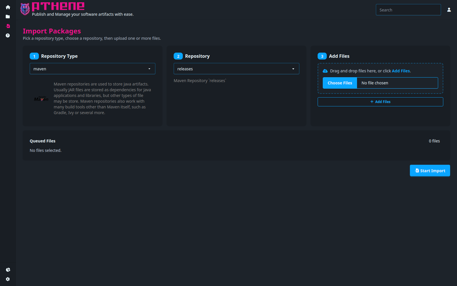 Import packages page