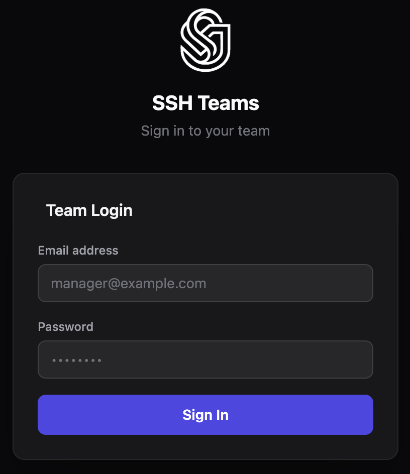 SSH Teams team login page