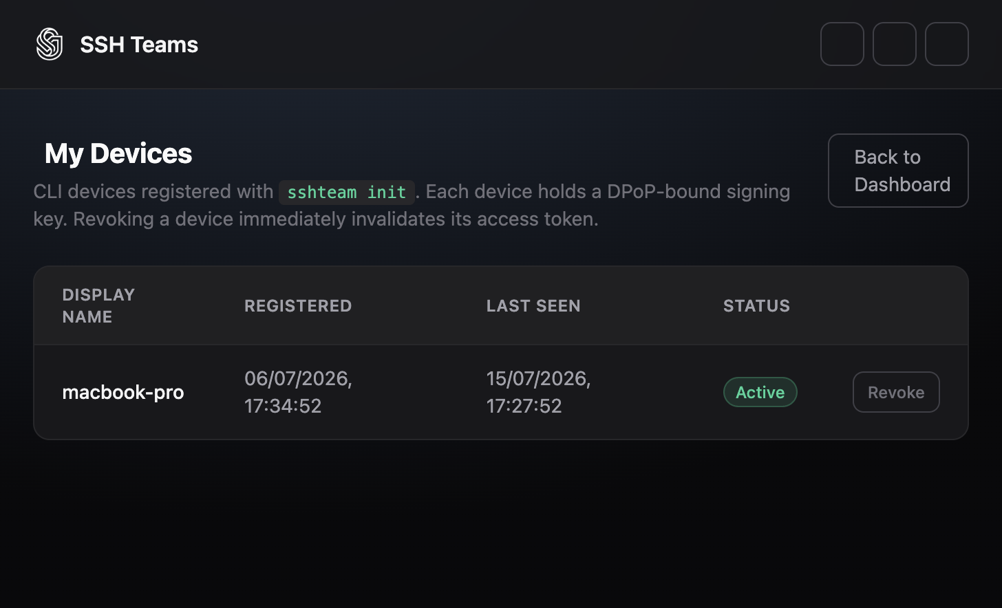 My devices list